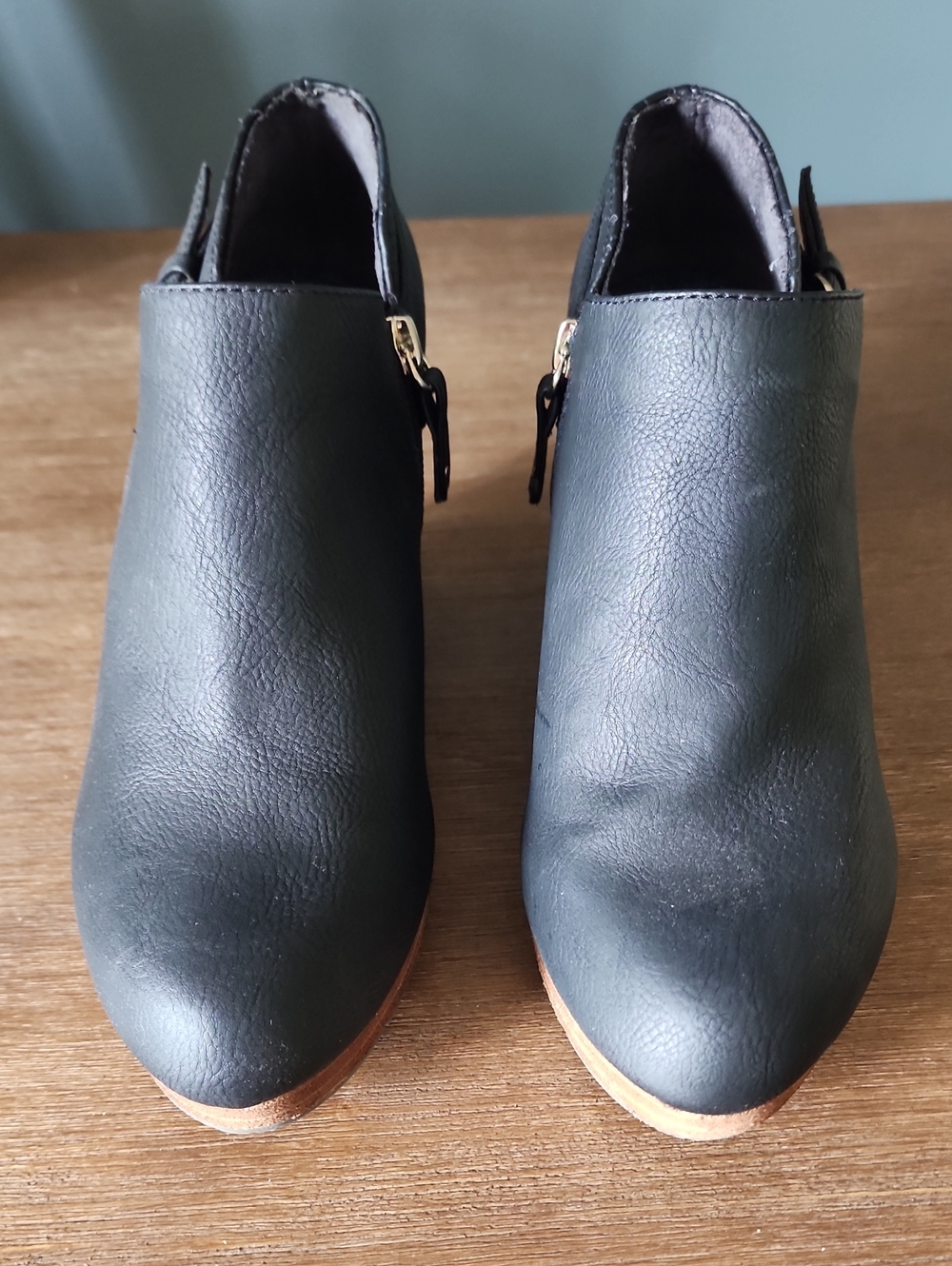 Women's Black Leather-look Ankle Booties with Side Buckle